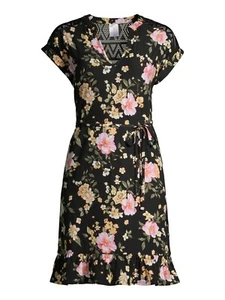 No Boundaries Jrs. Lace Back Sleeveless Shirt Dress Black Floral S,M,L #WS2 - Picture 1 of 3