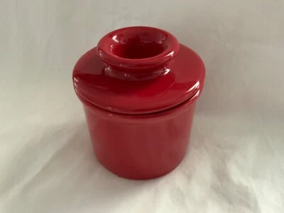 Red Butter Bell Crock Keeper Ceramic Bright Red No Chips Or Cracks Dish - Image 1 of 4