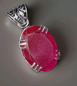 Simulated Ruby 925 Silver Gemstone Pendant. Oval. Interact Silver work 4273 - Picture 1 of 10