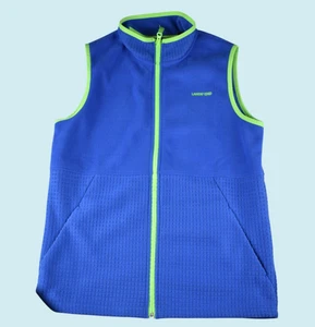Lands' End Vest Boys XL 14-16 Fleece Blue with Neon Trim Full Zip Front Pockets - Picture 1 of 11