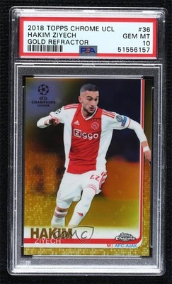 2018-19 Topps Chrome UCL Gold Refractor /50 Hakim Ziyech #36 PSA 10 GEM MT - Image 1 of 2