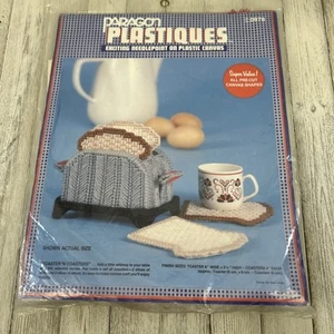 Vintage Paragon Plastiques TOASTER & COASTER Set of 4 & Holder Needlepoint - Picture 1 of 2