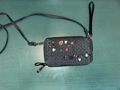 Vera Bradley Classic RFID Black Floral All-in-One Crossbody Purse Wallet - Image 1 of 4