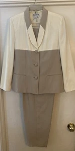 Women’s Color Block Beige And Cream 2 Pc Pantsuit Sz 16 Fully Lined. - Picture 1 of 8