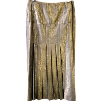 Falda Midi Metálica Plisada Norma Walters en Dorado Plata Talla 8 Campesina Lujo  Foto 1 de 4
