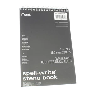 Mead Spell-Write Wirebound Steno Book, Gregg Ruled, 6in X 9in, 80 Sheets, White - Picture 1 of 1