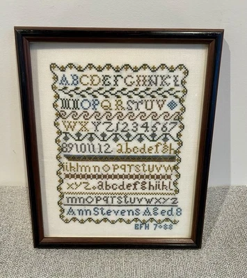 Vintage Framed Finished Cross Stitch Alphabet Sampler 11.5”x9.5” Needlework Art - Image 1 of 4