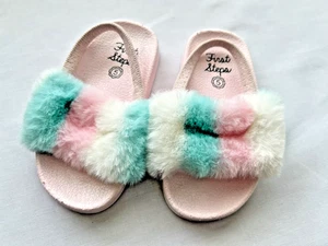 First Steps 1st Steps Toddler Girls Size 5 Fuzzy Sandals Slippers Pink Faux Fur - Picture 1 of 8
