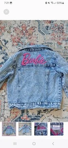 Barbie Girl's Blue Acid Wash Pink Embroidered Jean Denim Jacket Girl Size xs - Picture 1 of 4