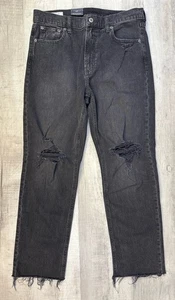 Gap Cheeky Straight High Rise Jeans Blk Rip Knee Cut Hem Denim 30/10R (31X26) - Picture 1 of 18
