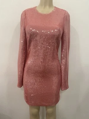 Vestido ML Monique Lhuillier Claire Lentejuelas Rosa Pétalo Nuevo con Etiquetas Barbiecore Talla 4 Foto 1 de 4