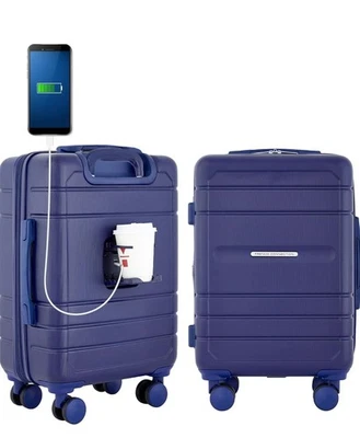French Connection St. Martin Carry-On Luggage with Cup Holder/USB Ports, Blue De - Image 1 of 4