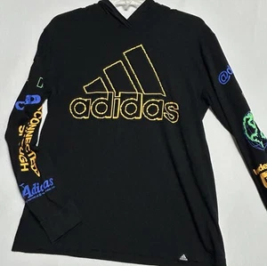 Boys Adidas Long Sleeve w/graphics Black Hoodie t-shirt. Size 14-16, 100% Cot A - Picture 1 of 10