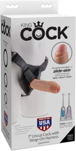 King Cock 7 Inch Uncut Dildo Strap On Set Heavy Duty Harness Real Foreskin - Picture 1 of 4