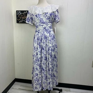 Vintage NWT Sarah Elizabeth White w/ Purple Floral Lace Collar Dress Size 8 - Picture 1 of 12