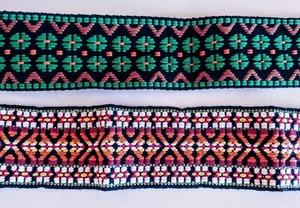 2pcs Vintage 2in Cotton Floral Woven Trim Guitar Purse Strap Crafts 45in + 16in - Picture 1 of 4