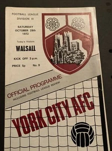 1972 York City V Walsall Match Programme - Picture 1 of 3