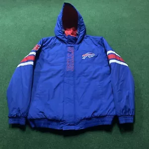 Vintage Buffalo Bills Jacket Mens Large Blue Puffer Quilted NFL Football Coat - Imagen 1 de 11
