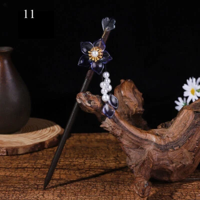 Pendente de cabelo feminino estilo chinês madeira pauzinho flor 🎀 - Imagem 1 de 4