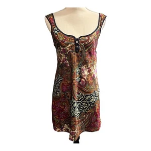Adonna Slip Dress Womens M Satin Paisley Colorful Mini Fairy Whimsigoth 90s Y2K - Picture 1 of 7