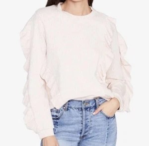 NWT RACHEL Rachel Roy Ruffled Sweatshirt Blush L - Picture 1 of 9
