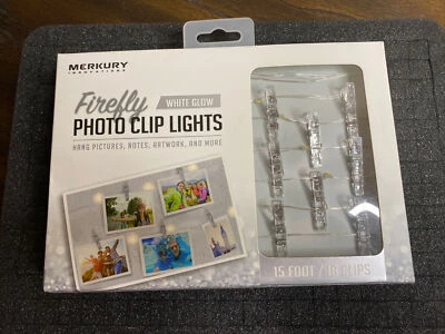 FIREFLY PHOTO CLIPS WHITE GLOW LED LIGHTS 15 FT 16 CLIPS MERKURY BRAND NEW - Image 1 of 2