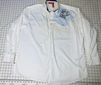 3X Camisa de Vestir Rocawear Logo Abotonada Para Hombres Blanca Escribir Borde Azul L S Usada en Excelente Condición Foto 1 de 4