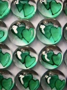 Double Wedding Hearts Green hand painted glass gems party favors Table Confetti - Picture 1 of 2