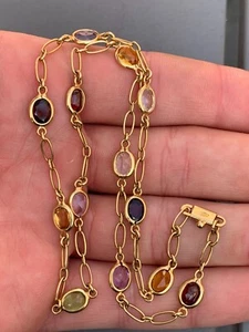 18kt Gold Multi Edelstein Halskette Vintage 11,1 Gramm - Bild 1 von 8