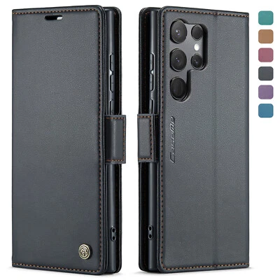 Leather Card Slot Flip Stand Phone Cover Case For Samsung S25 S24 S23 S22 Ultra - Image 1 of 4