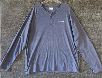 Columbia Henley Snap Shirt Size XL Blue Long Sleeve Side Zip Pocket - Image 1 of 4
