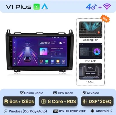 RADIO 2 DIN PARA MERCEDES CLASE A W169 B W245 BLUETOOTH ANDROID CARPLAY 4G 6/128 - Imagen 1 de 4
