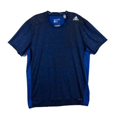 Camisa Adidas Techfit Masculina Grande Azul Ajustada Climalite Performance Manga Curta - Imagem 1 de 4