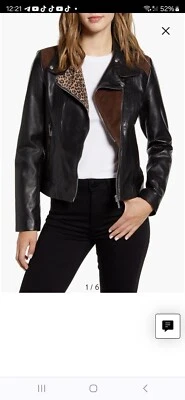 Bernardo Women's Black Leather Jacket Leopard Print Moto Black Size 2X - Image 1 of 4
