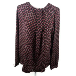 Willi Smith Pleated Neck Dress Shirt Medium Red Black Long Sleeve Button Accent - Picture 1 of 13