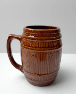 Vintage braunes Fass Holz Design Keramik Kaffee Bierkrug - Bild 1 von 10