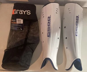 GRAYS G500 Hockey Shin Guards With Bag Eco Protection System Men’s Large White - Picture 1 of 23