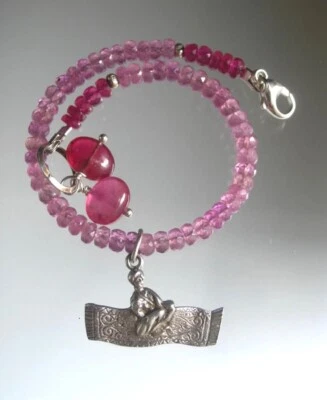 Pink Sapphire Bracelet Vintage 3-D Man on Magic Flying Carpet Charm Bellajewels - Image 1 of 4