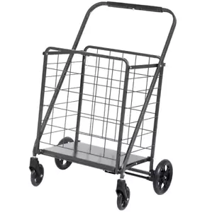 Folding Shopping Cart With Brake Comfort Grip Handle Power Coated Steel New - Picture 1 of 1