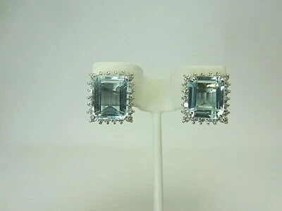 14k White Gold 9.81 ct Aquamarine and Diamond Earrings 11.49 ct TW Omega backs - Image 1 of 4