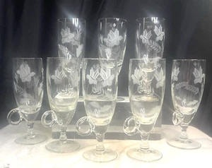Vintage Etched Glasses With Handles 1950s Finger Handle Wine/Cocktails Lot of 8 - Picture 1 of 10
