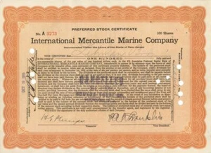 Titanic Stock Issued to Lehman Bros. - International Mercantile Marine - 1915 da - Picture 1 of 1