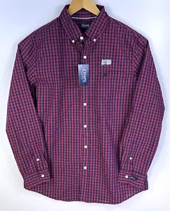 New Chaps Mens Classic Fit Shirt Rio Red Blue Plaid Long Sleeves Easy Care L - Picture 1 of 5