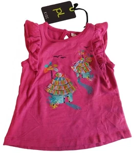 Petit Lem PL Kids Baby Girls Hawaiian Top with Tiki Hut Graphic Pink Size 9 M - Picture 1 of 3