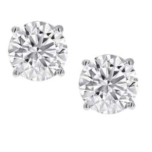 Women's Day 4MM Natural Round Diamond Stud Earrings in 14K White Gold Screw-Back - Picture 1 of 4