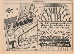 1978 Shreddies originales conjunto de transferencias de Star Wars anuncio - Imagen 1 de 1