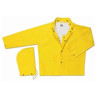 1-600J重型防水罗纹衬里PVC雨衣外套带帽3XLRG — 第 1/2 张图片