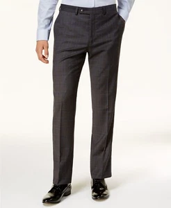 $200 Calvin Klein Men'S Gray Plaid Slim Fit Flat Front Pants Trousers 33 W 36 L - Picture 1 of 3