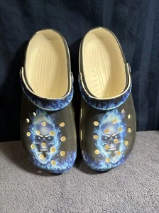 Slip On Shoes  Blue Fire Skull Size 44? Approximately Size 9.    Q1 - Picture 1 of 9