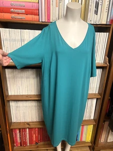 Eileen Fisher Damen 1X UK 22 24 Kleid Jersey Boxy Relaxed Fit Stretchig V-Ausschnitt - Bild 1 von 8